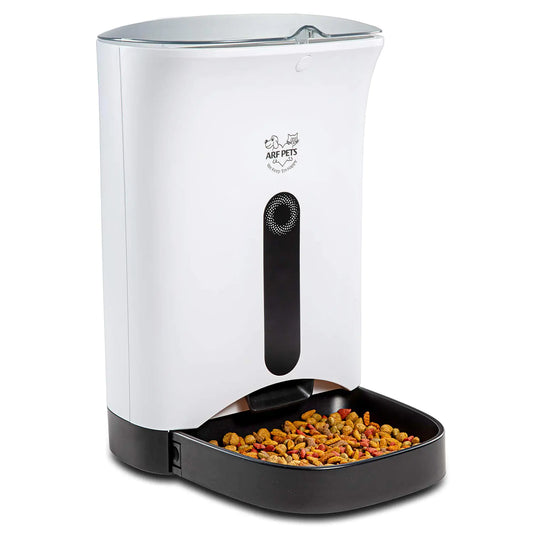 Arf Pets Automatic Pet Feeder Food Dispenser for Dogs Cats & Small Animals – Features Distribution Alarms Portion Control & Voice Recording – Timer Programmable Up to 4 Meals a Day
