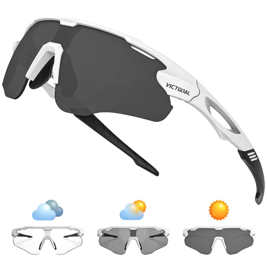 VICTGOAL Cycling Glasses Photochromic Sunglasses for Men Women TR90 Frame Glasses with UV Protection MTB Glasses for Cycling (White)